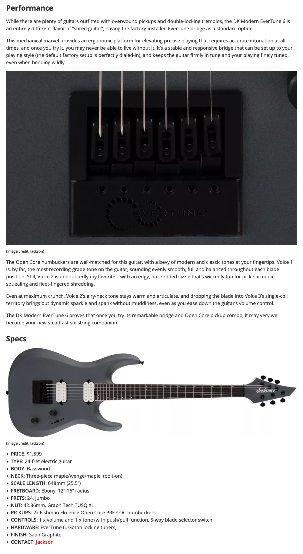 Jackson Pro Series Dinky DK Modern EverTune 6 review in Guitar World Magazine by Paul Riario