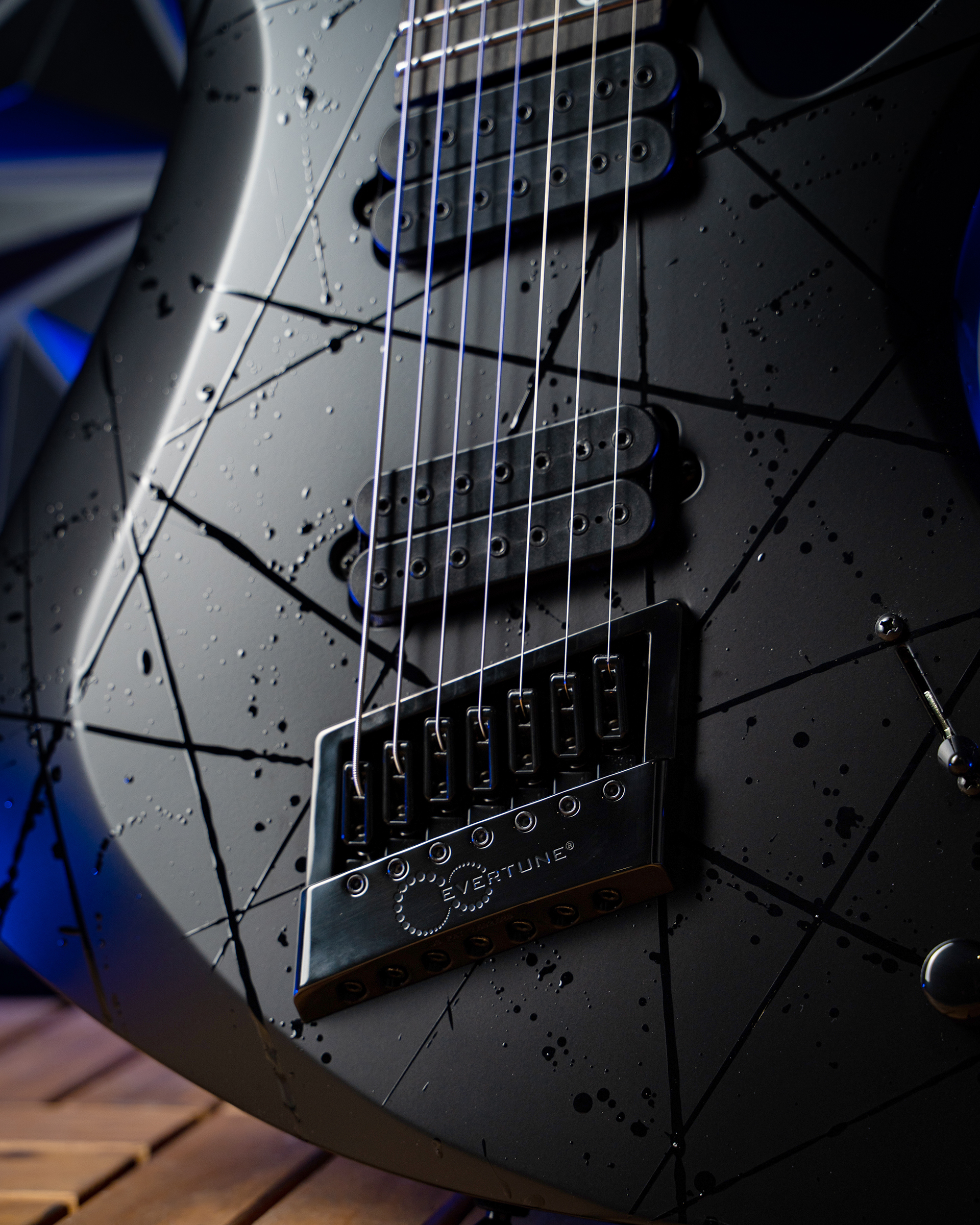 The F7 MultiScale Production Model on a 7-string guitar