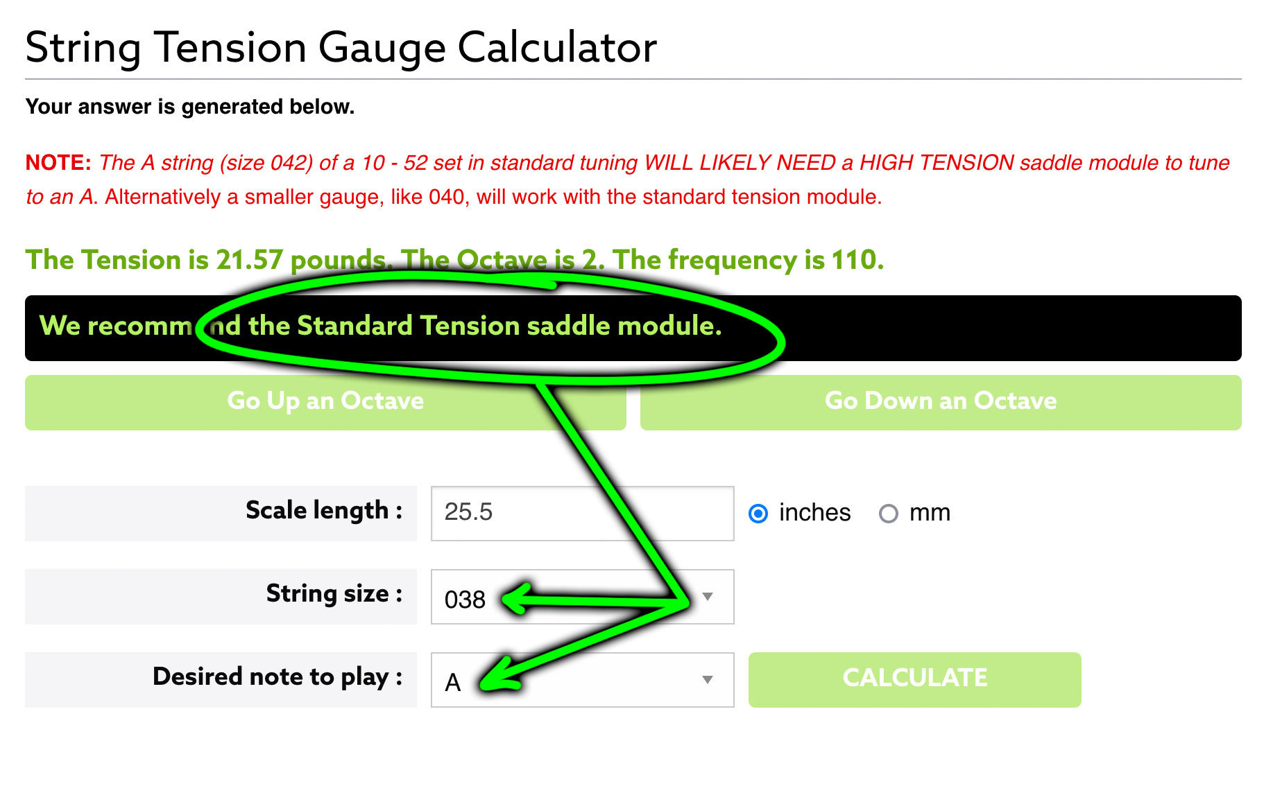 Sample calculation 5th string