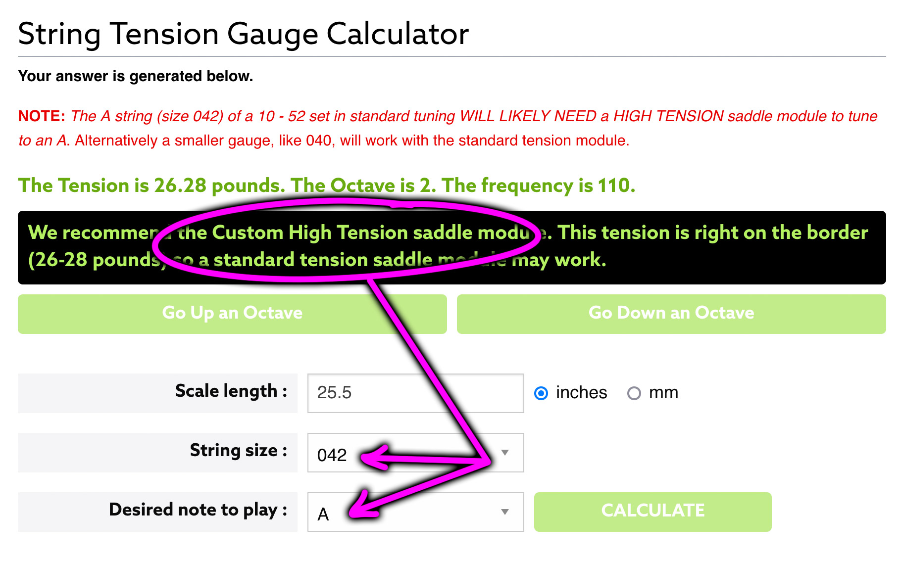 Sample calculation 5th string